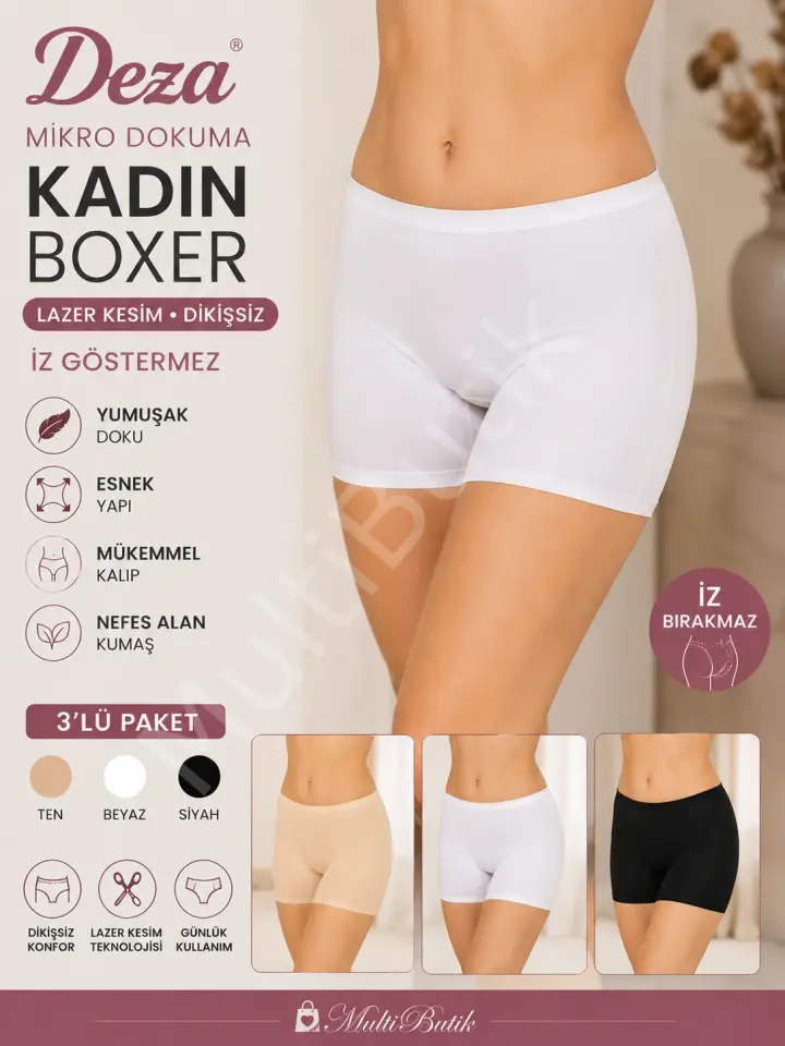 Deza Mikro Dokuma Kadın Boxer 3’lü Paket