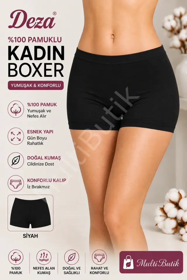 Deza %100 Pamuklu Kadın Boxer 4’lü