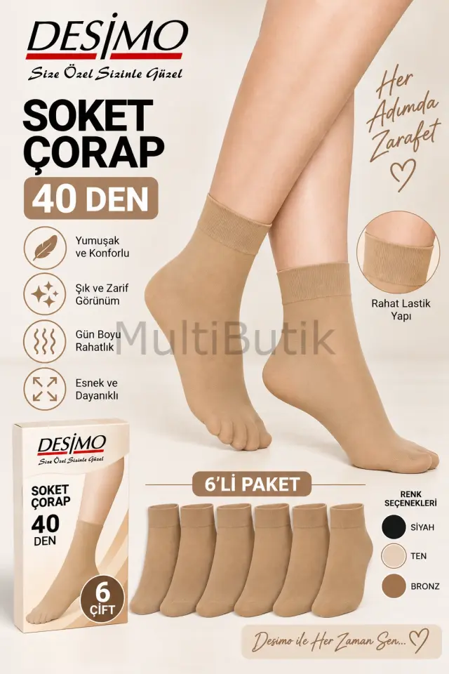 Desimo 40 Denye Kadın Opak Soket Çorap - 6 Çift