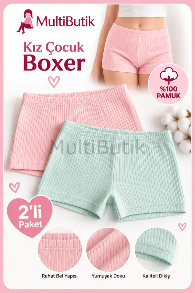 Deza Raporlu Renkli Kız Çocuk Boxer 2'li