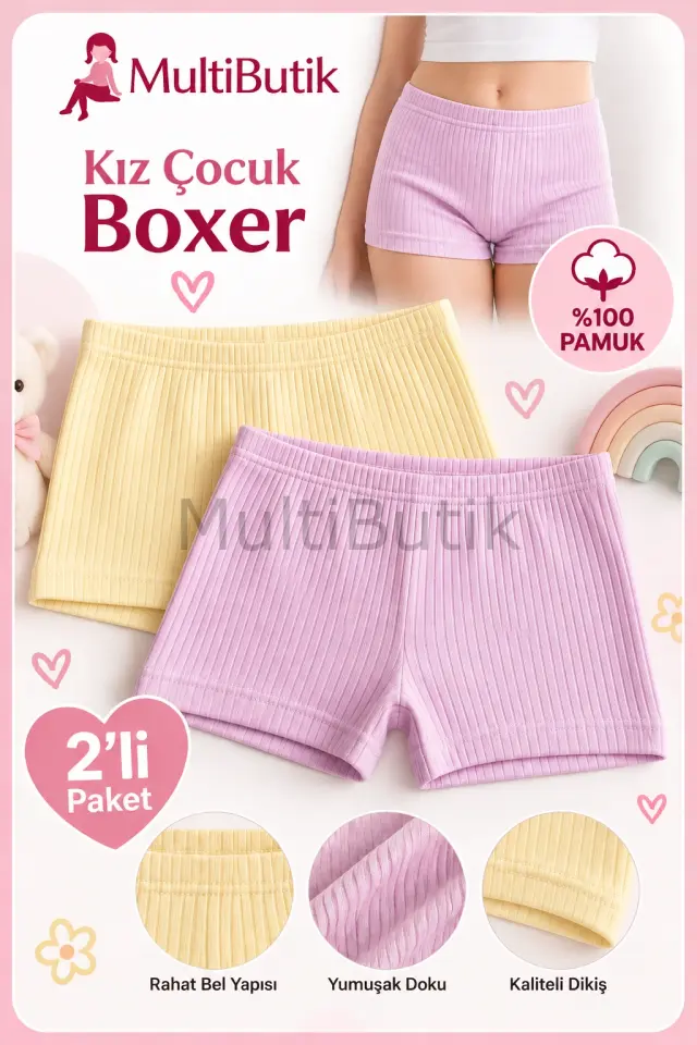 Deza Raporlu Renkli Kız Çocuk Boxer 2'li