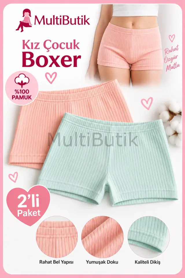 Deza Raporlu Renkli Kız Çocuk Boxer 2'lİ