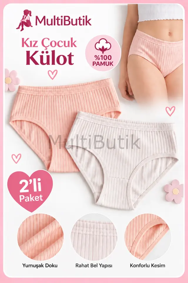Deza Kız Çocuk %100 Pamuk Raporlu Külot – 2’li Paket