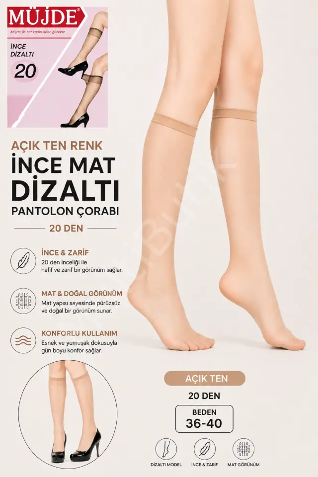 Müjde 20 Den İnce Mat Dizaltı Pantolon Çorabı – 2 Adet