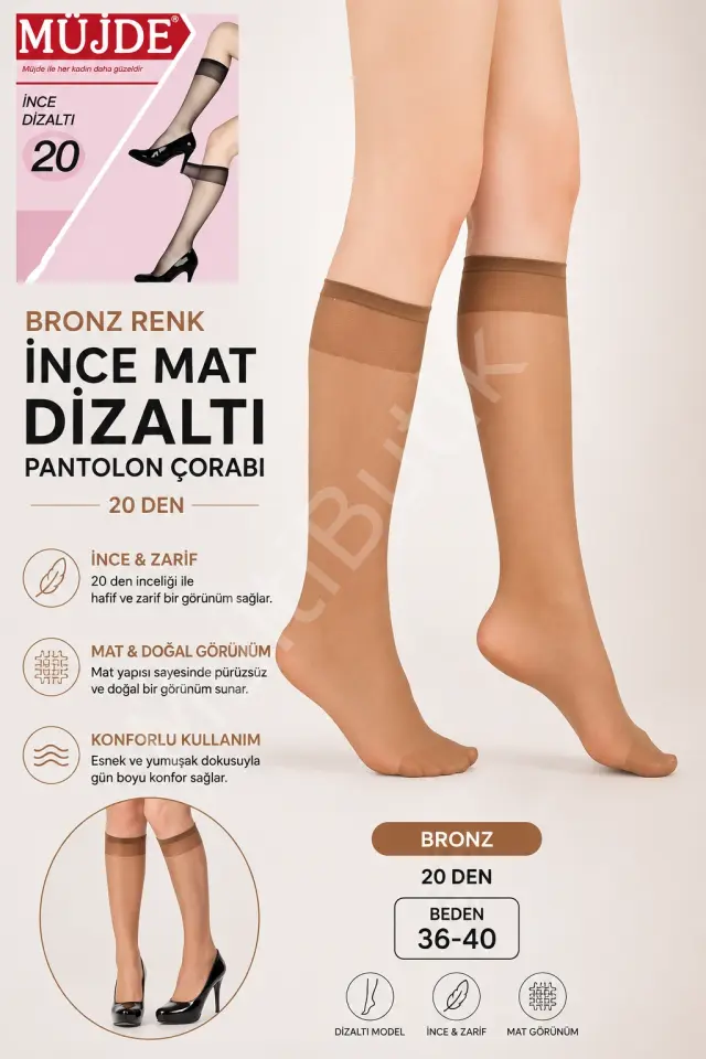 Müjde 20 Den İnce Mat Dizaltı Pantolon Çorabı – 3 Adet
