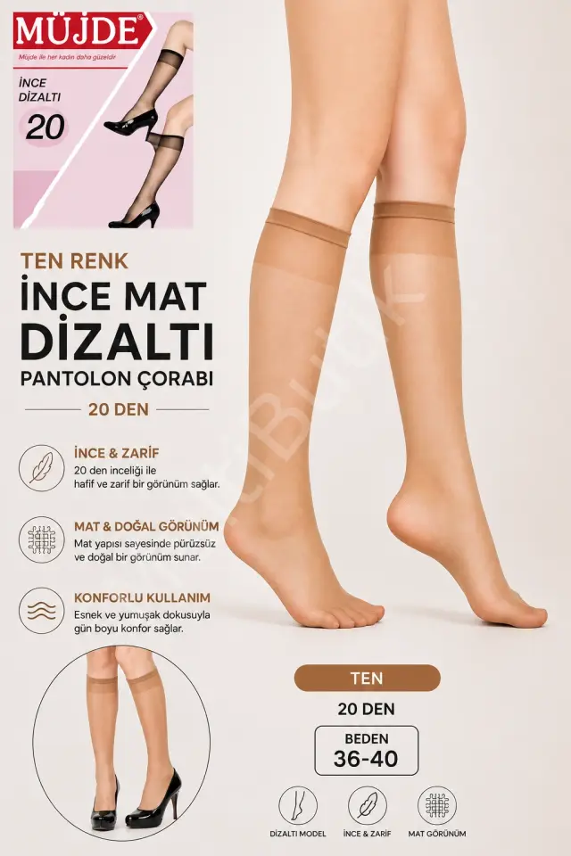 Müjde 20 Den İnce Mat Dizaltı Pantolon Çorabı – 3 Adet