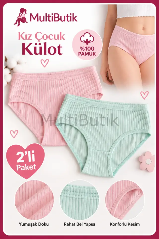 Deza Kız Çocuk %100 Pamuk Raporlu Külot – 2’li Paket