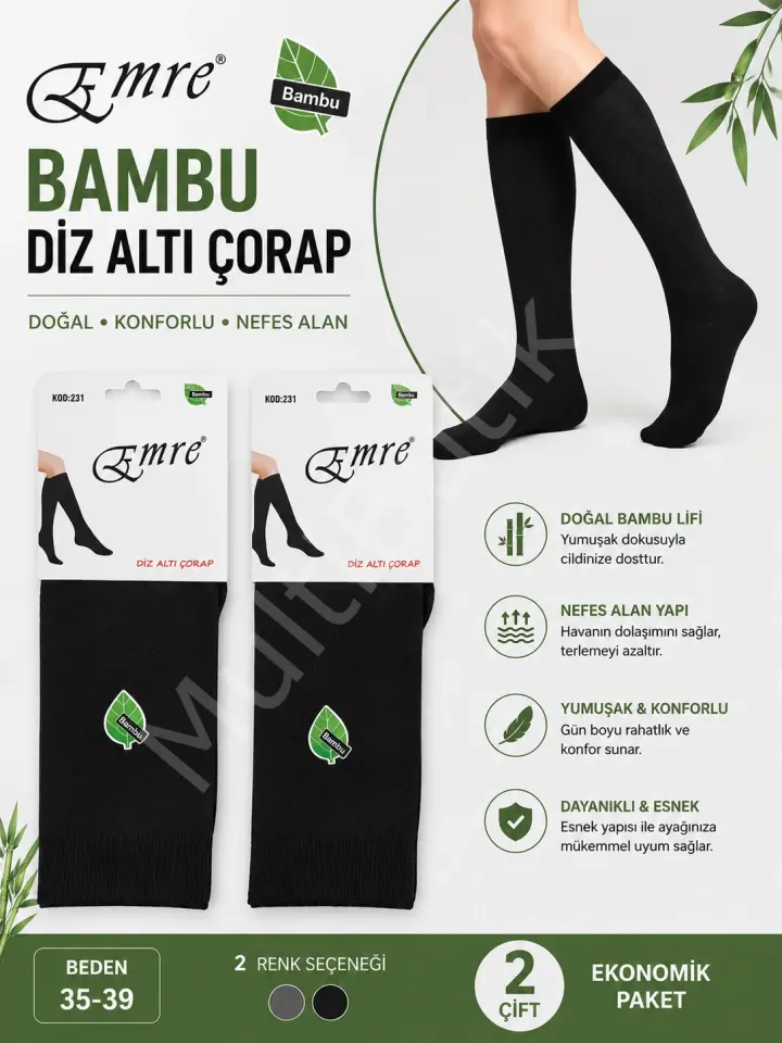 DİZALTI VİSKON BAMBU ÇORAP KIŞLIK DİZALTI 2 ÇİFT