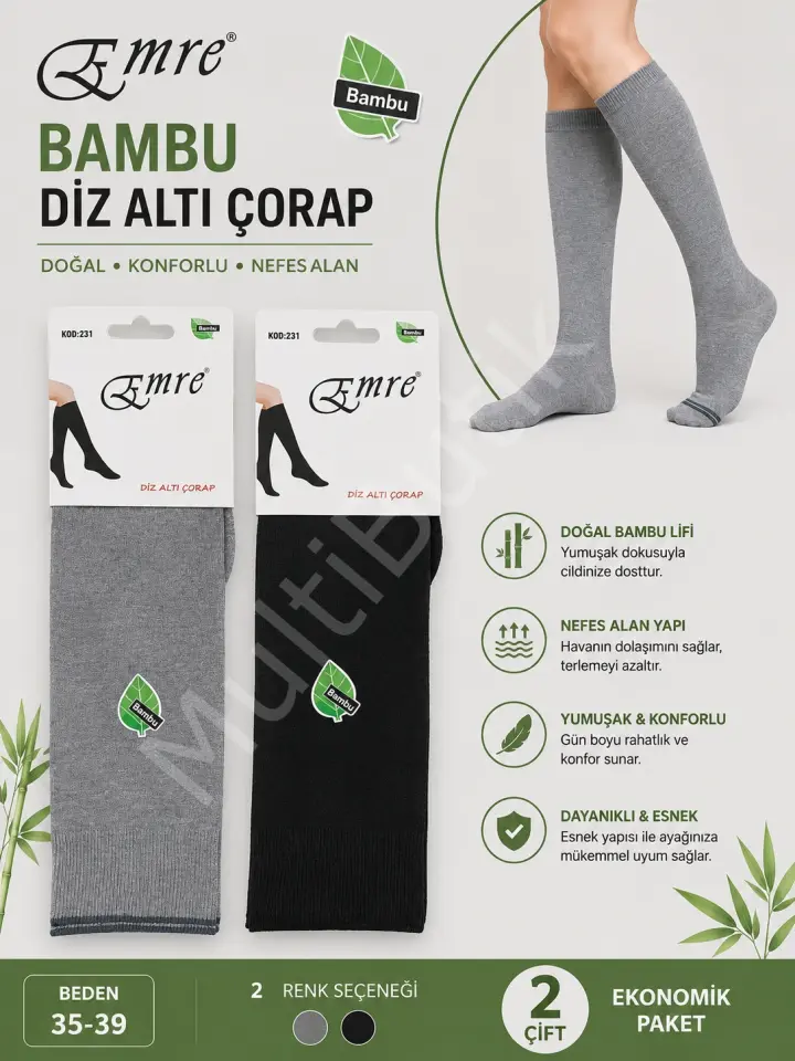 DİZALTI VİSKON BAMBU ÇORAP KIŞLIK DİZALTI 2 ÇİFT