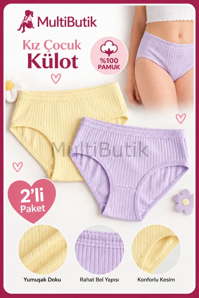 Deza Kız Çocuk %100 Pamuk Raporlu Külot – 2’li Paket