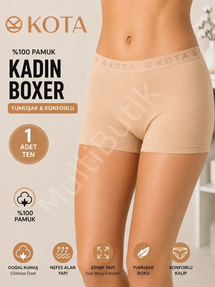 Kota %100 Pamuk Kadın Boxer – 3’lü Paket - Karışık Renk