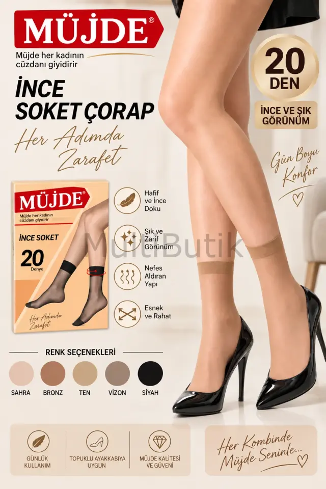 Müjde 20 Den İnce Soket Çorap - 12'li