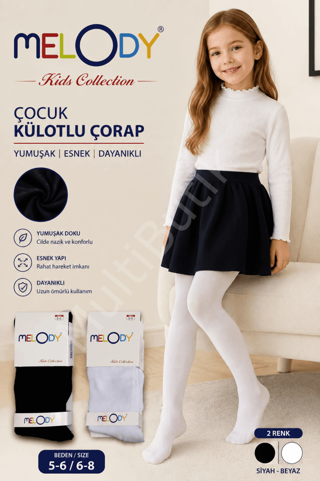 Melody Pamuklu Düz Unizex Çocuk Külotlu Çorap