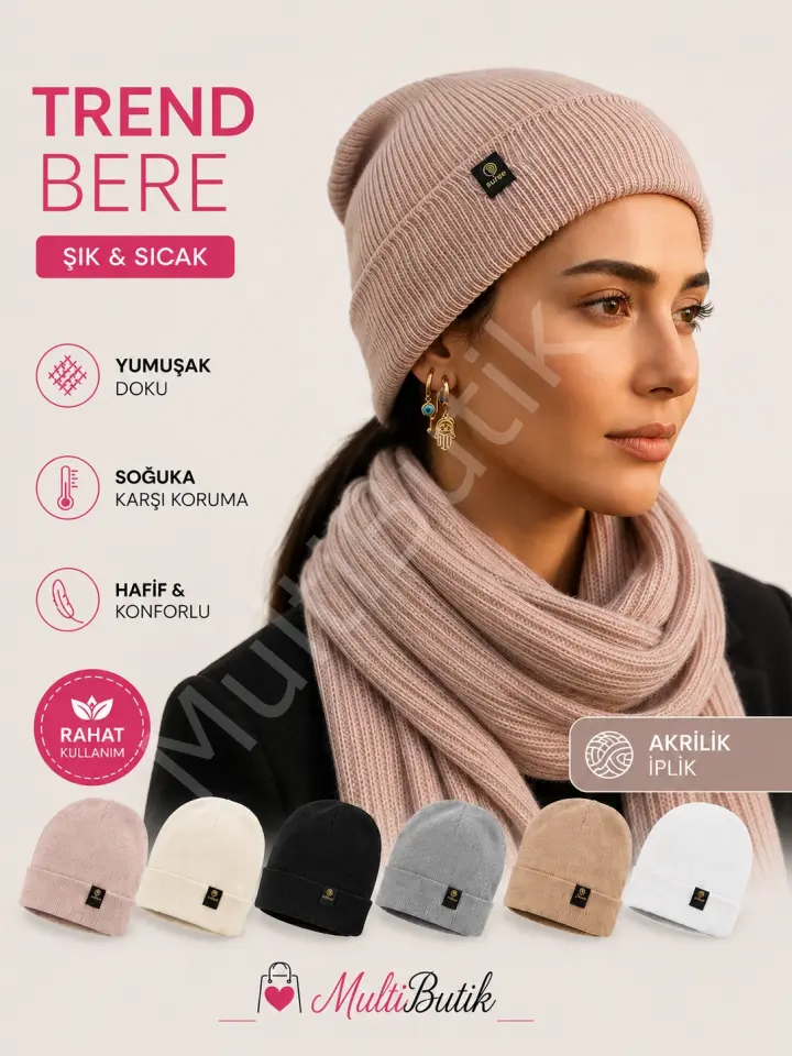 Fitilli Armalı Canlı Renkli Unisex Bere