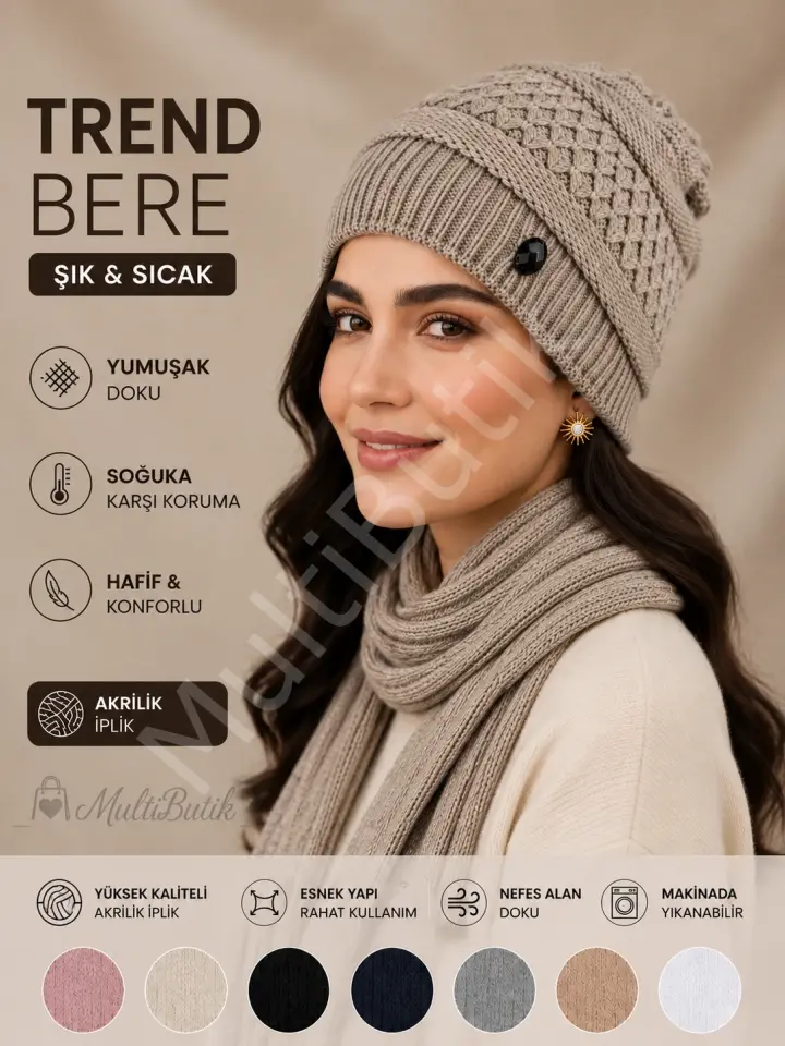 Modelli Örgü Sade Şık Kadın Bere