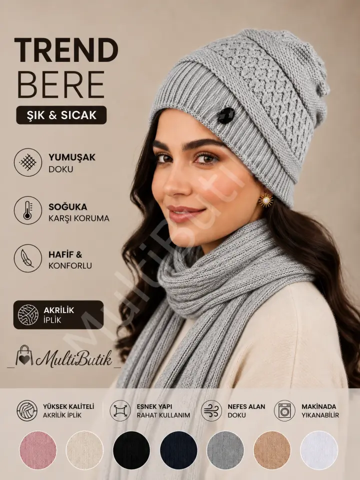 Modelli Örgü Sade Şık Kadın Bere