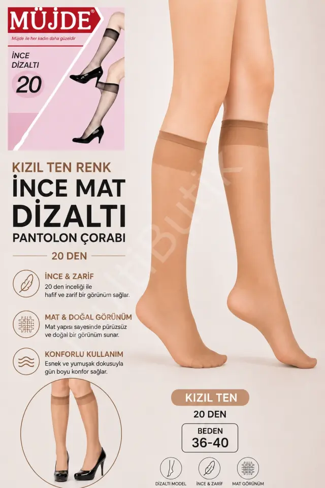 Müjde 20 Den İnce Mat Dizaltı Pantolon Çorabı – 5’li