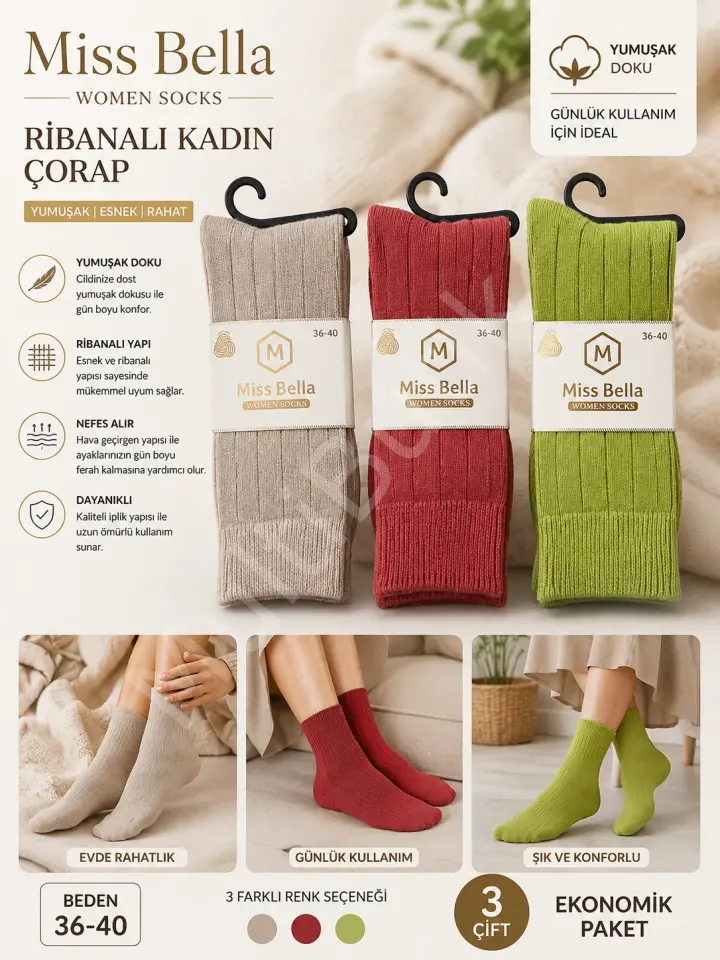 3 ÇİFT PREMİUM TERMAL YÜN ÇORAP LAMBSWOOL KIŞLIK SOKET