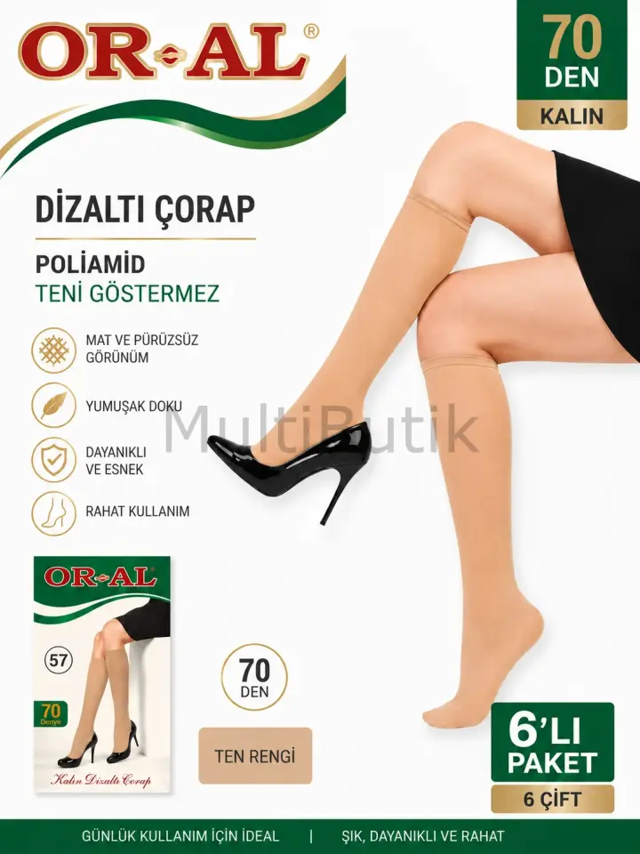Oral 70 Den Kalın Dizaltı Çorap - 6 Çift