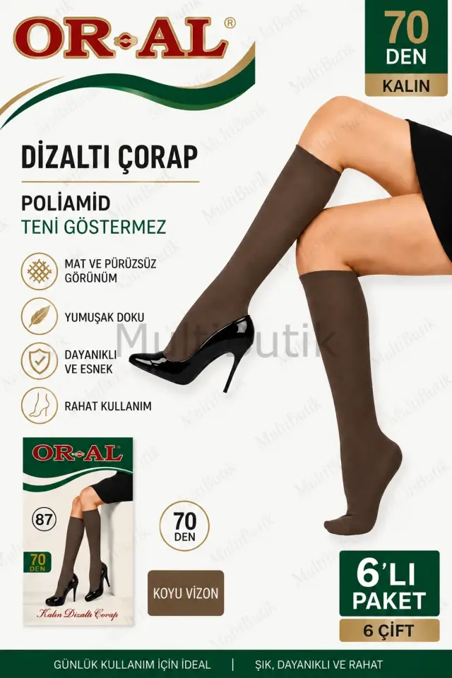 Oral 70 Den Kalın Dizaltı Çorap - 6 Çift