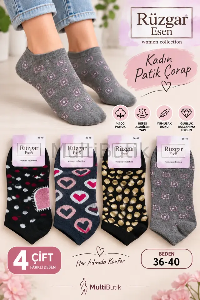 Ekonomik Pamuklu Patik Çorap – 4 Çift