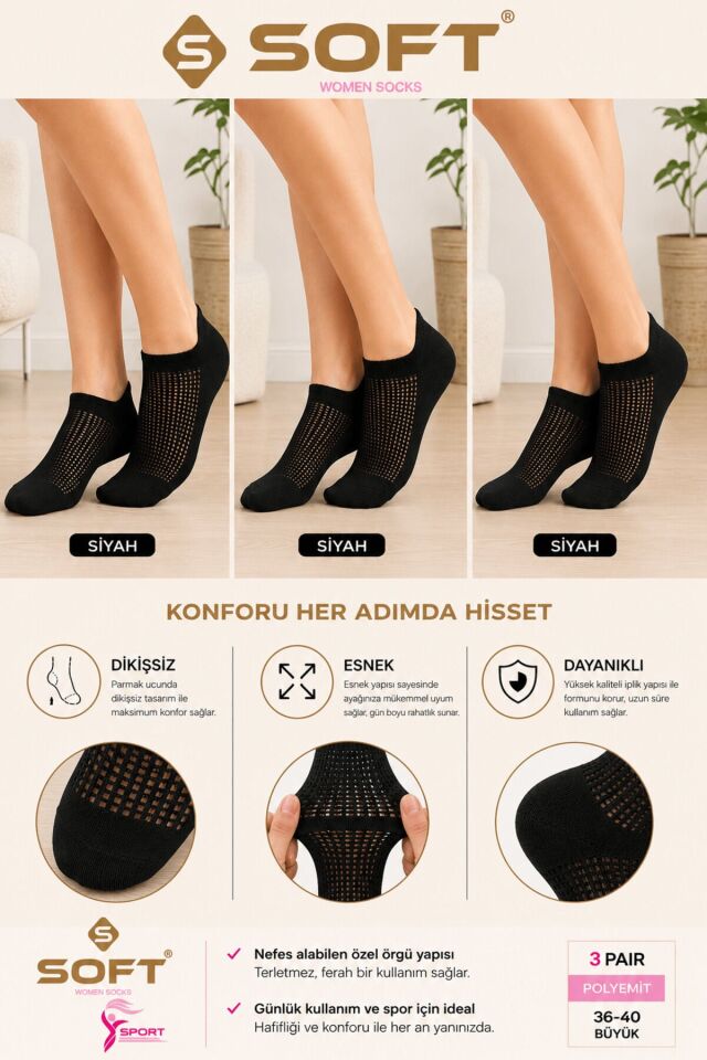Polyamid Esnek Dayanıklı Dikişsiz Unisex Patik Çorap
