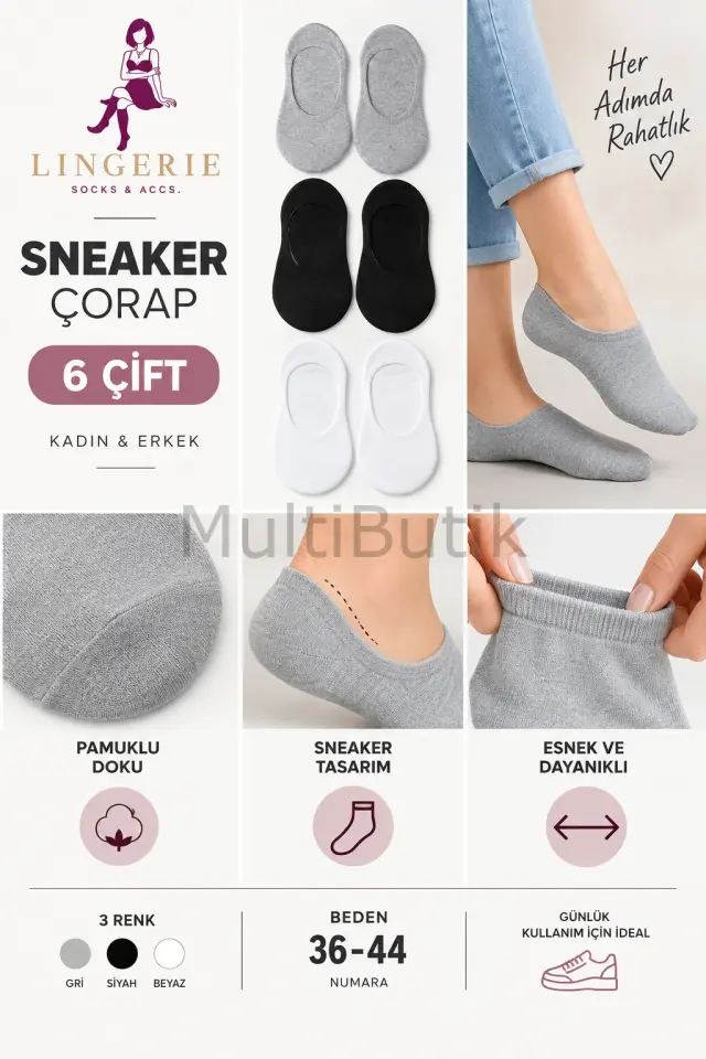 Pamuklu Sneaker Çorap 6’lı Paket