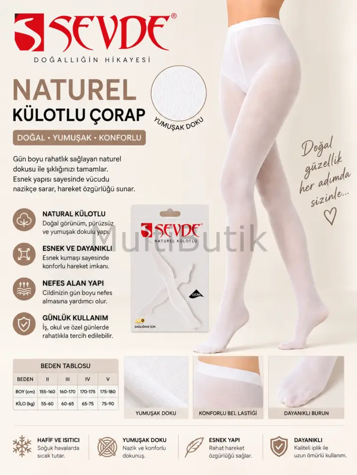 Sevde Naturel Külotlu Çorap – Beyaz