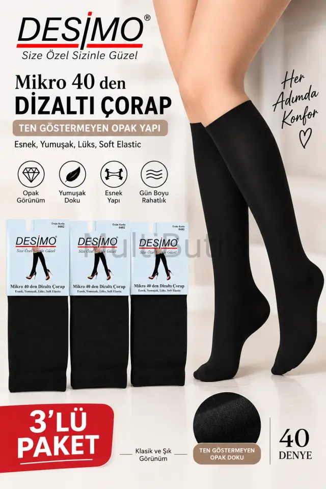 3’lü Kadın Mikro 40 Dizaltı Pantalon Çorabı