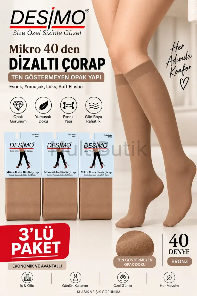 3’lü Kadın Mikro 40 Dizaltı Pantalon Çorabı