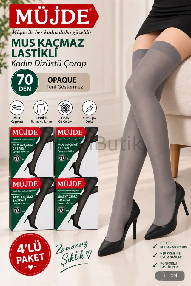 4 Adet Müjde 70 denye Dizüstü Mus Çorap Kalın Tül-GRİ