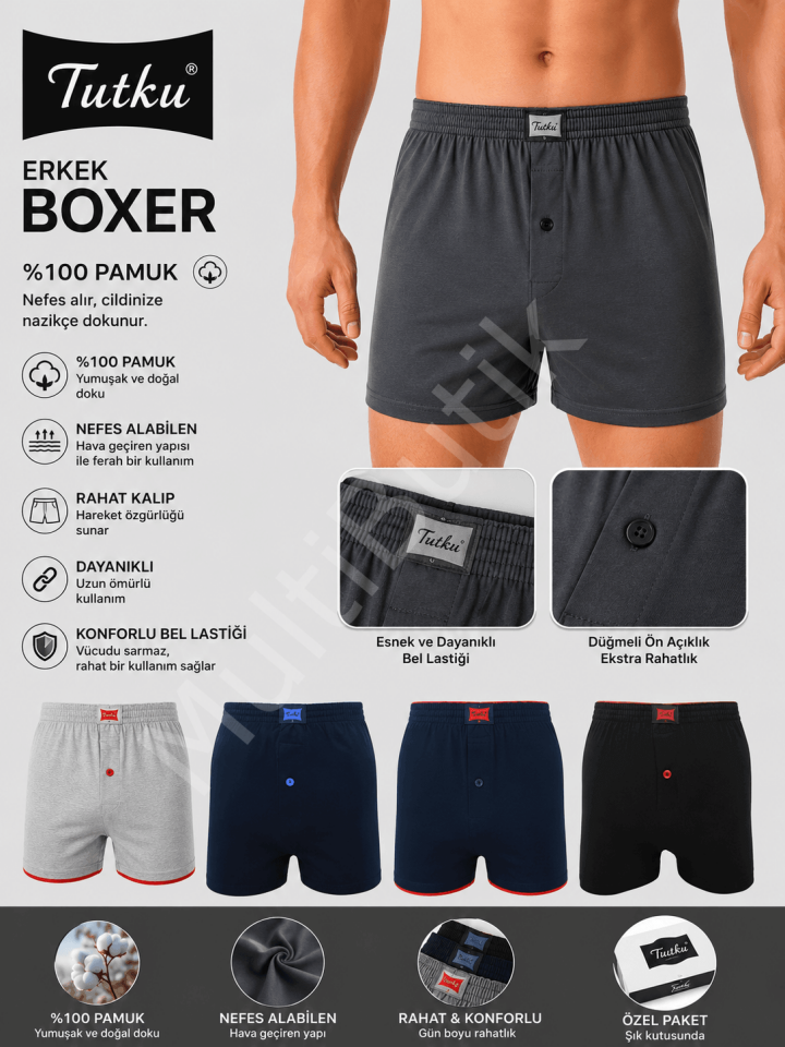 Tutku %100 Pamuk Erkek Boxer