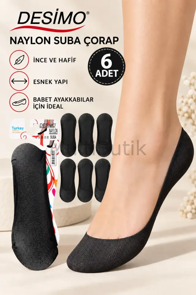 Desimo Siyah Naylon Suba Çorap – 6 Adet
