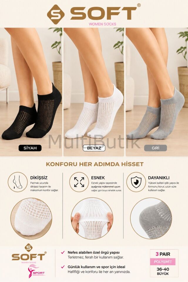 Polyamid Dikişsiz Unisex Patik Çorap - Sİyah Beyaz Gri