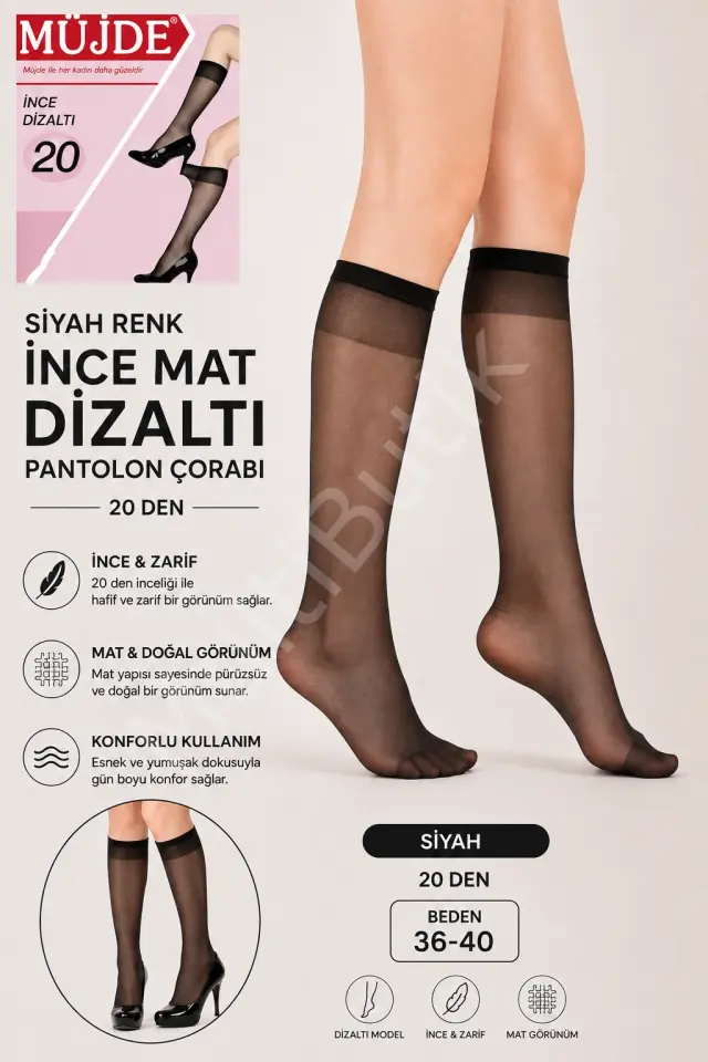 12 Çift Müjde 20 Den İnce Mat Dizaltı Pantolon Çorabı