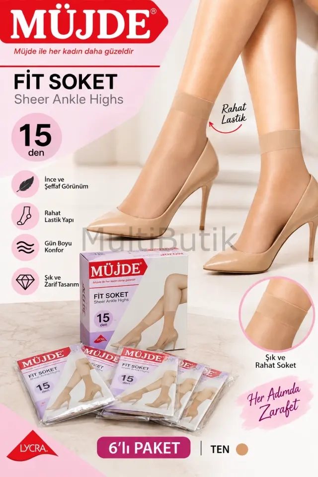Müjde Fit Parlak Soket Çorap- 6'lı