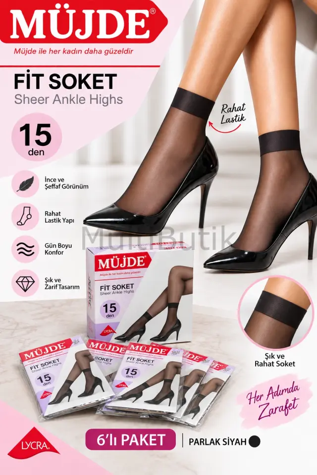 Müjde Fit Parlak Soket Çorap- 6'lı