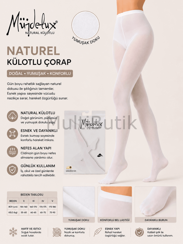 Müjde Naturel Külotlu Çorap – Beyaz