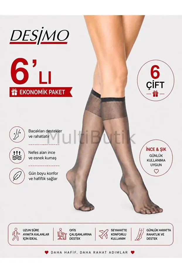 6 Adet Süper İnce Mat 15 Denye Dizaltı Kadın Çorabı