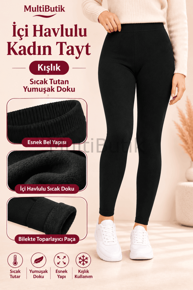 Ekonomik Thermal İçi Havlu Siyah Tayt