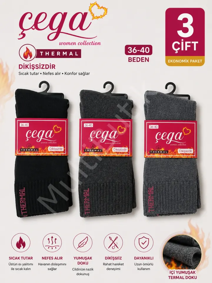 TERMAL HAVLU ÇORAP KIŞLIK SOKET 3 ÇİFT