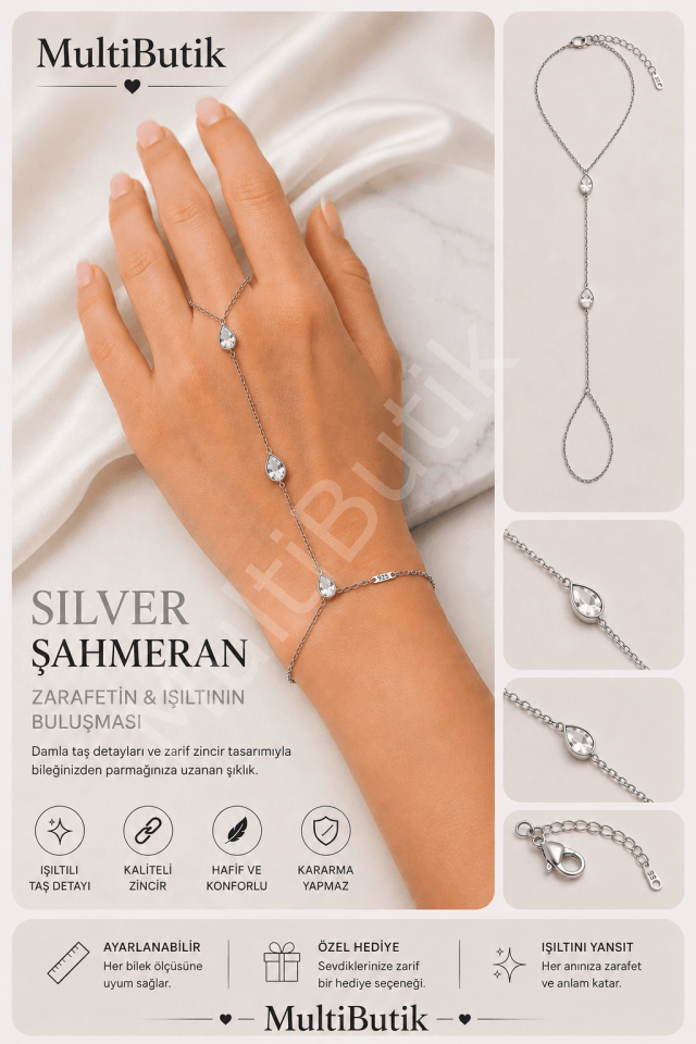 Taşlı Damla Detaylı Çelik Şahmeran