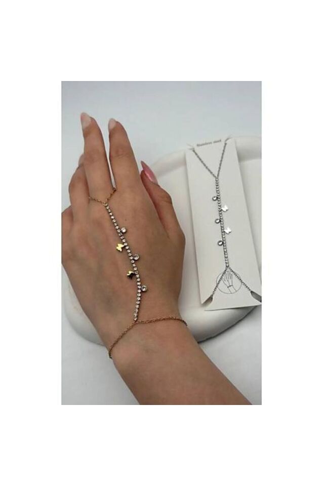 Zirkon Su Yolu Kelebek Figürlü Gold/Silver Çelik Şahmeran