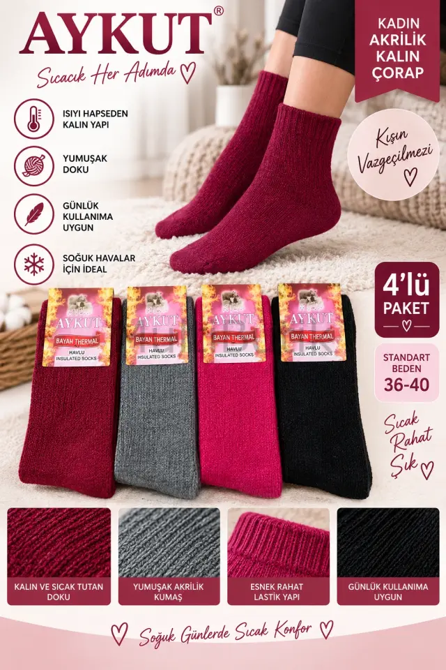 Desimo Akrilik Kışlık Termal Çorap 4'lü Paket