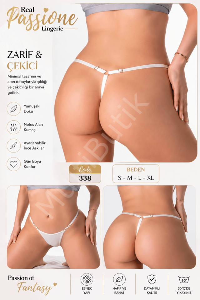 Real Passione Lingerie İnce Askılı Beyaz String