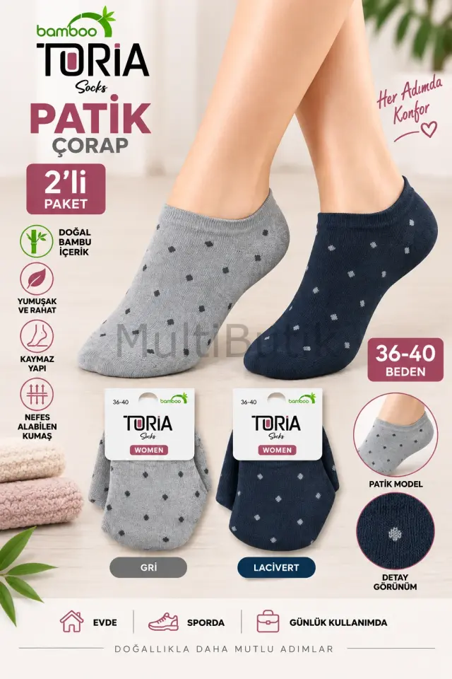 TORİA Bambu Kadın Patik Çorap – 2 Çift