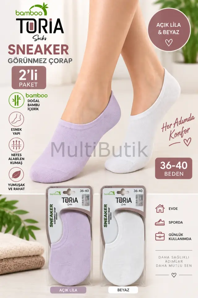TORİA Bambu Kadın Sneaker Çorap – 2 Çift