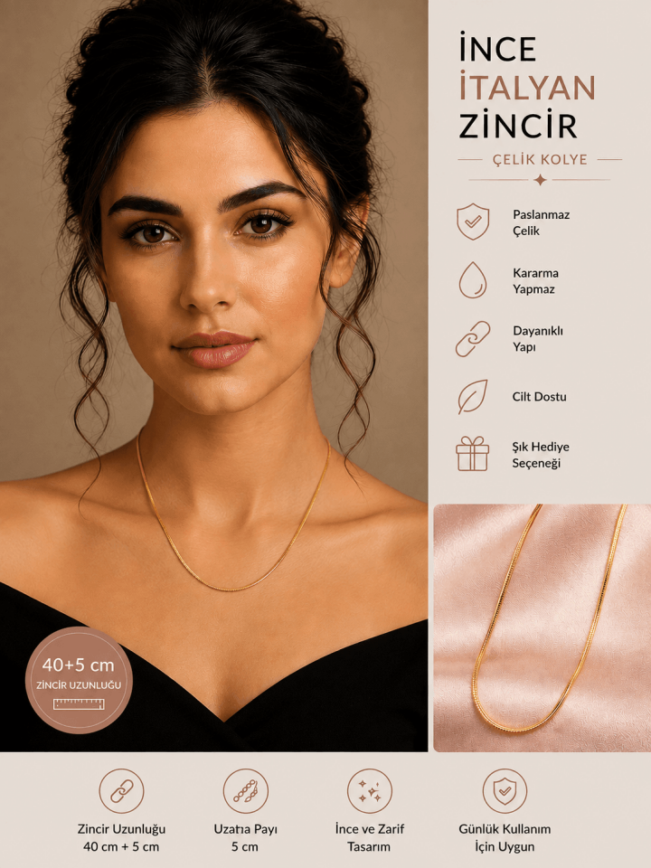 İnce İtalyan Zincir Çelik Kolye