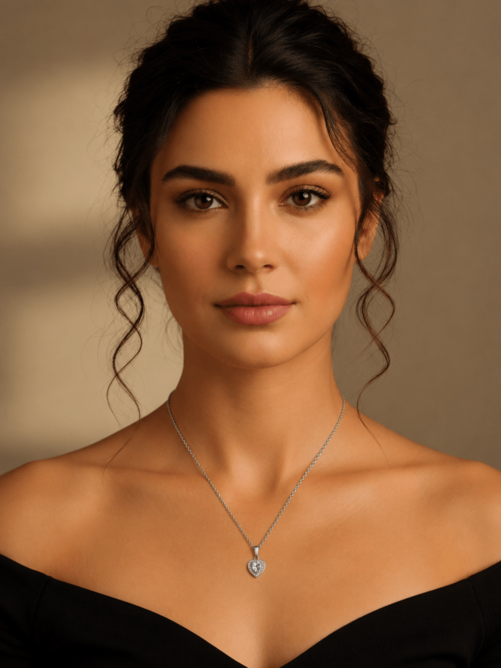 Zirkon Taşlı Kalp Model Çelik Kolye - Silver