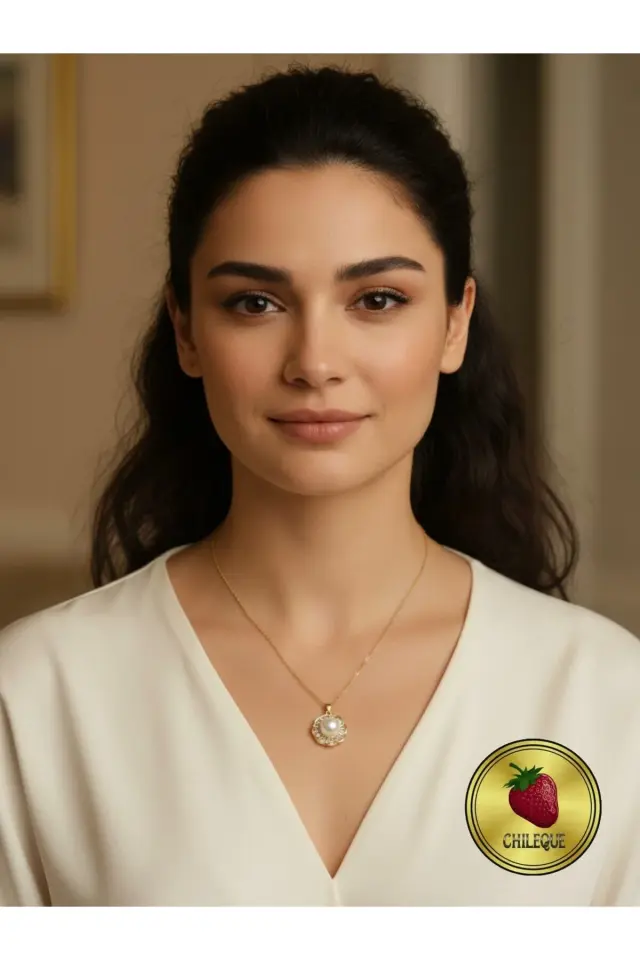 Zirkon Taşlı Güneş Model İncili Çelik Kolye